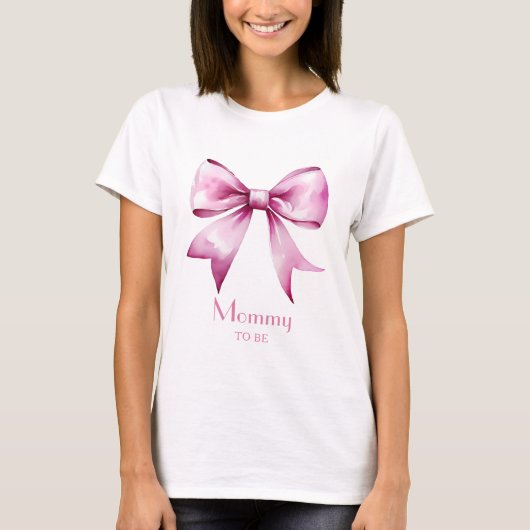 Pink Bow Ribbon Mama To Be T-shirt (Voorkant)