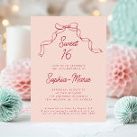 Pink Bow Ribbon Modern Sweet 16 Birthday Kaart<br><div class="desc">Celebrate a milestone in style with the Pink Bow Ribbon Modern Sweet 16 Birthday Party Invitation Template! Featuring a chic design with a delicate pink bow and modern typography, this customizable invitation sets the perfect tone for a sophisticated and fun Sweet 16 celebration. Easily personalize it with your event details...</div>