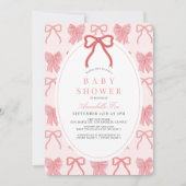 Pink Bow Ribbon Pattern Girl Baby Shower Kaart (Voorkant)