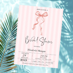Pink Bow Ribbon Pink Stripes Vrijgezellenfeest Kaart