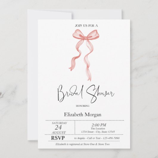 Pink Bow Ribbon Stippen Vrijgezellenfeest Kaart (Voorkant)