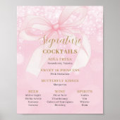 Pink Bow Ribbon Sweet 16 Signature Cocktails Menu Poster (Voorkant)