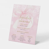 Pink Bow Ribbon Sweet 16 Signature Cocktails Menu Reclamebord Met Voetstuk (Voorkant)
