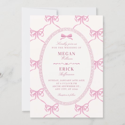 Pink bow ribbon wedding kaart (Voorkant)
