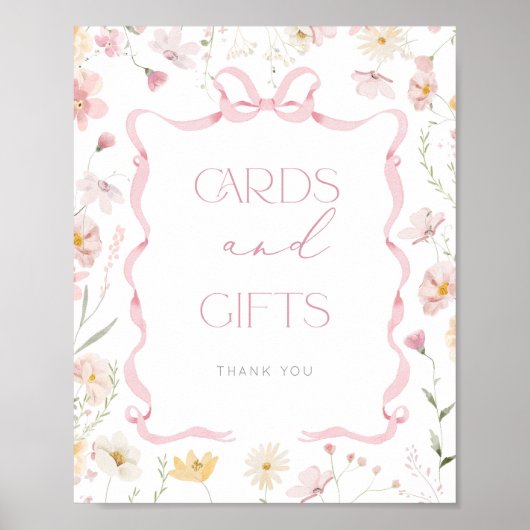 Pink Bow ribbon Wildflower Cards and gifts Poster (Voorkant)