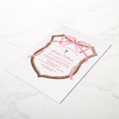 Pink Bow Roos Gold Crest doop Folie Uitnodiging (Gedraaid)