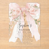 Pink Bow Rose Floral Girl Baptism Acryl Uitnodigingen (Voorkant)