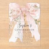 Pink Bow Rose Floral Girl Confirmation Acryl Uitnodigingen (Voorkant)