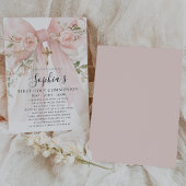 Pink Bow Rose Floral Girl First Communion Kaart
