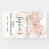 Pink Bow Rose Floral Girl First Communion Vertical Spandoek (Horizontaal)