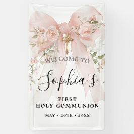 Pink Bow Rose Floral Girl First Communion Vertical Spandoek