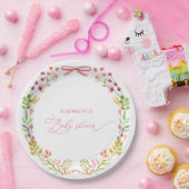 Pink Bow Rustic Floral Garden Baby Shower Papieren Bordje (Feest)