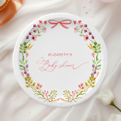 Pink Bow Rustic Floral Garden Baby Shower Papieren Bordje