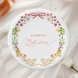 Pink Bow Rustic Floral Garden Baby Shower Papieren Bordje