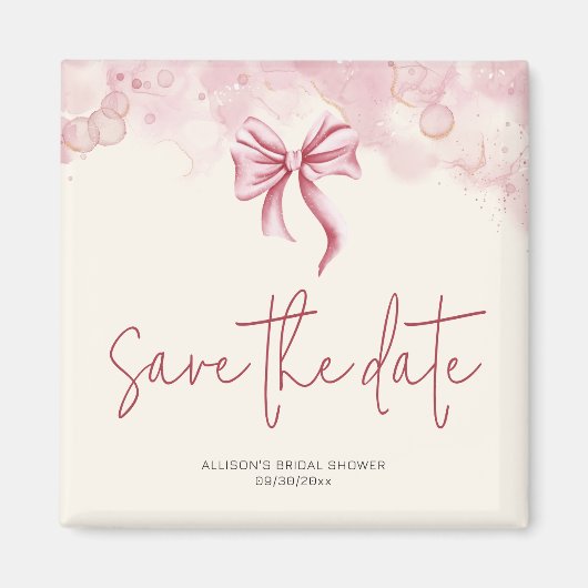 Pink Bow Save the Date Bridal Shower Magneet (Voorkant)