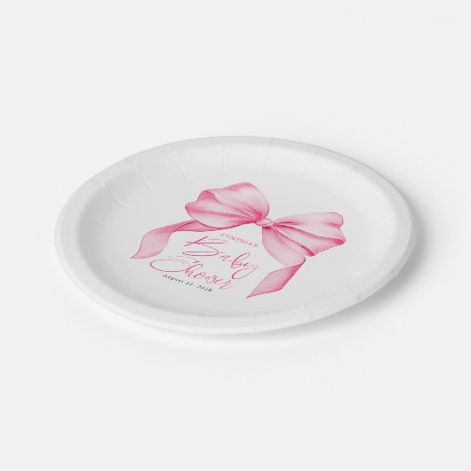 Pink Bow Schattige Baby shower Papieren Bordje (Gekanteld)