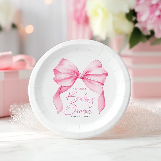 Pink Bow Schattige Baby shower Papieren Bordje
