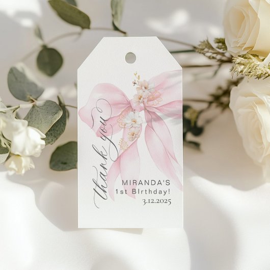 Pink Bow Schattige meisje Verjaardagsfeest Cadeaulabel