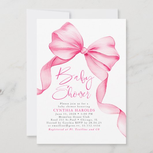 Pink Bow Schattige Sweet Baby Girl Baby shower Kaart (Voorkant)