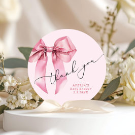 Pink Bow script Baby shower Bedankt Ronde Sticker