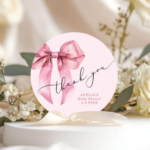 Pink Bow script Baby shower Bedankt Ronde Sticker