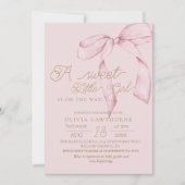 Pink Bow Script Baby Shower Invitation Kaart (Voorkant)