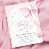 Pink Bow Script Baby Shower Invitation Kaart