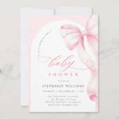 Pink Bow Script Baby Shower Invitation Kaart (Voorkant)