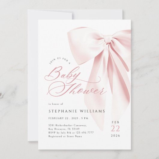 Pink Bow Script-Baby shower Kaart (Voorkant)