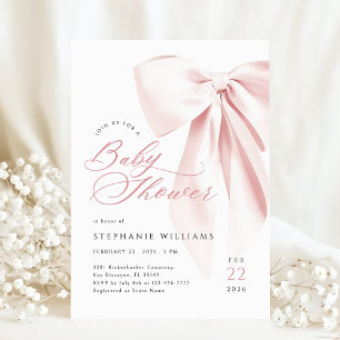 Pink Bow Script-Baby shower Kaart