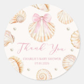 Pink Bow Seashell Coastal Baby Shower Sticker (Voorkant)