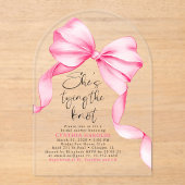 Pink Bow She's Tying the Knot Bridal Shower  Acryl Uitnodigingen (Voorkant)