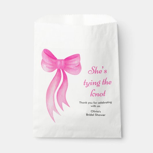 Pink Bow She's Tying the Knot Bridal Shower  Bedankzakje (Voorkant)