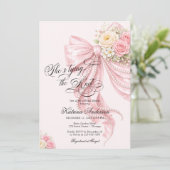 Pink Bow She's Tying the Knot Bridal Shower Kaart (Staand voorkant)