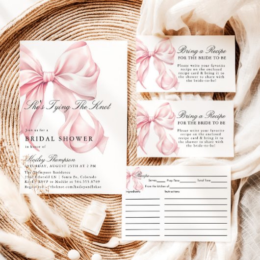 Pink Bow She's Tying The Knot Bridal Shower Kaart