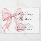 Pink Bow She's Tying the Knot Bridal Shower Sparkling Wijnetiket (Enkel label)