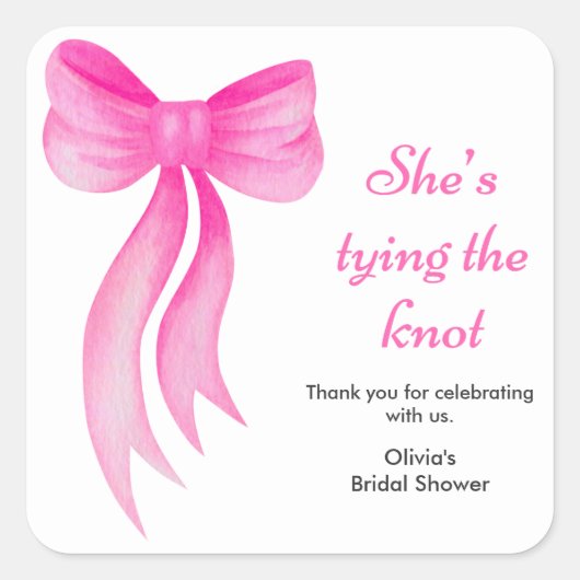 Pink Bow She's Tying the Knot Bridal Shower  Vierkante Sticker (Voorkant)