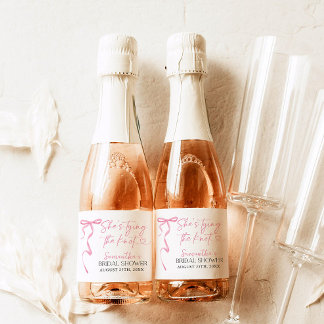 Pink Bow Shes Tying the Knot Vrijgezellenfeest Bru Sparkling Wijnetiket