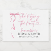 Pink Bow Shes Tying the Knot Vrijgezellenfeest Bru Sparkling Wijnetiket (Enkel label)