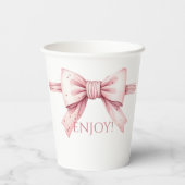 Pink Bow Shes Tying the Knot Vrijgezellenfeest Papieren Bekers (Achterkant)