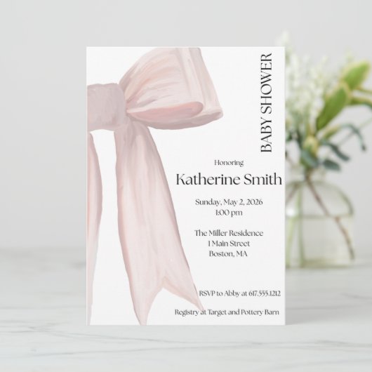 PINK BOW SHOWER BABY KAART (Staand voorkant)