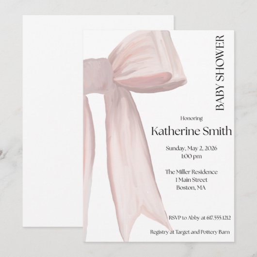 PINK BOW SHOWER BABY KAART (Voorkant / Achterkant)