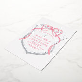 Pink Bow Silver Crest doop Folie Uitnodiging (Gedraaid)