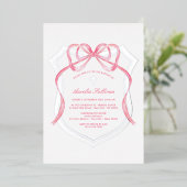 Pink Bow Silver Crest doop Folie Uitnodiging (Staand Voorkant)