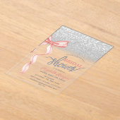 Pink Bow Silver Glitter Bokeh Vrijgezellenfeest Acryl Uitnodigingen (Laagn)
