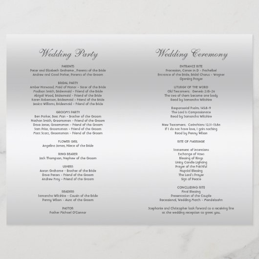 Pink Bow Silver Sequins Wedding Ceremony Programme (Achterkant)