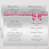 Pink Bow Silver Sequins Wedding Ceremony Programme (Voorkant / Achterkant)