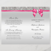 Pink Bow Silver Sequins Wedding Ceremony Programme (Voorkant)