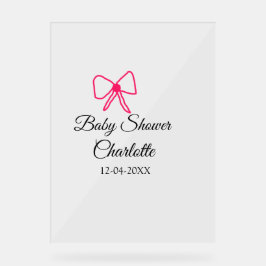 PINK BOW SIMPLE BABY SHOWER NAAM TOEVOEGEN DATUM M ACRYL BORD