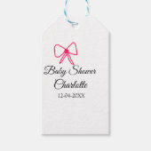 PINK BOW SIMPLE BABY SHOWER NAAM TOEVOEGEN DATUM M CADEAULABEL (Voorkant)